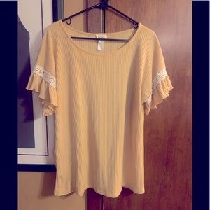 Medium Yellow BiBi Blouse with Embroidered Sleeves - Boutique Bought